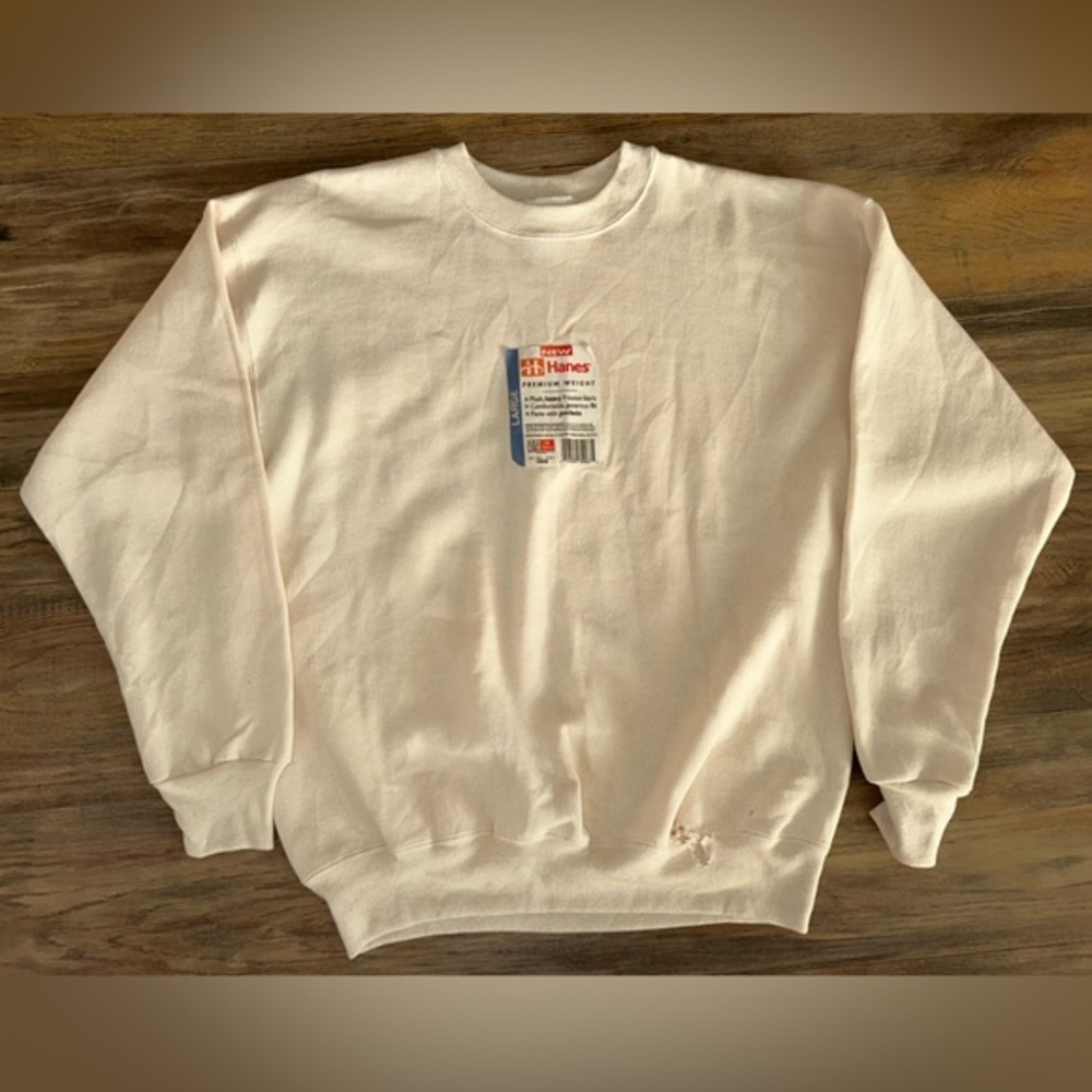1990s Hanes Premium Weight Ivory Vintage Crew Neck Sweatshirt NOS Distressed
